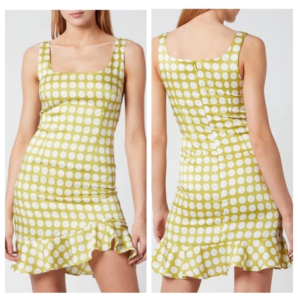 De La Vali Christobel Mini Dress 6 Small Green Polka Dot Retro Mod Ruffle Hem - Picture 6 of 9